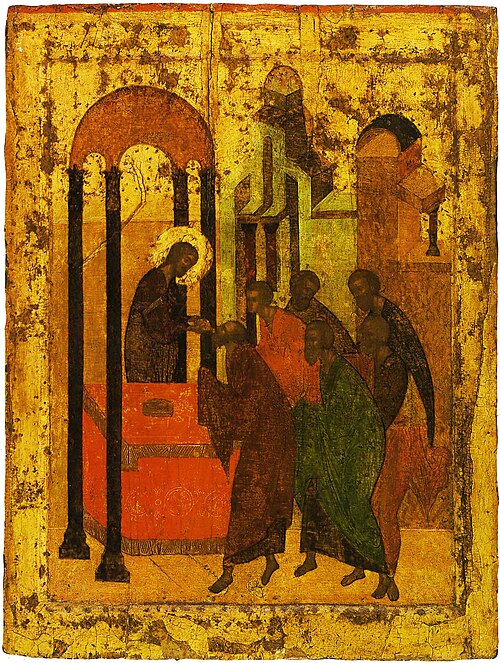 Holy Eucharist (Communion), by Workshop of Daniel Chorny and Andrey Rublev, 1420s