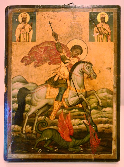 St. George the Great Martyr (c. 275-303), by Anonymous late 19th-or early 20th-century Greek icon painter, Taken on 23 October 2022
